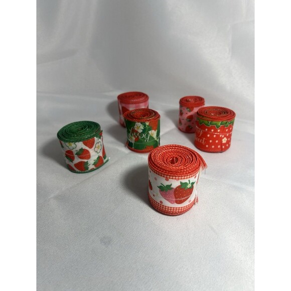 Strawberry Canvas Wired Ribbon Lot - 22+ Yards Total - 2 Inch Wide - Picture 5 of 7